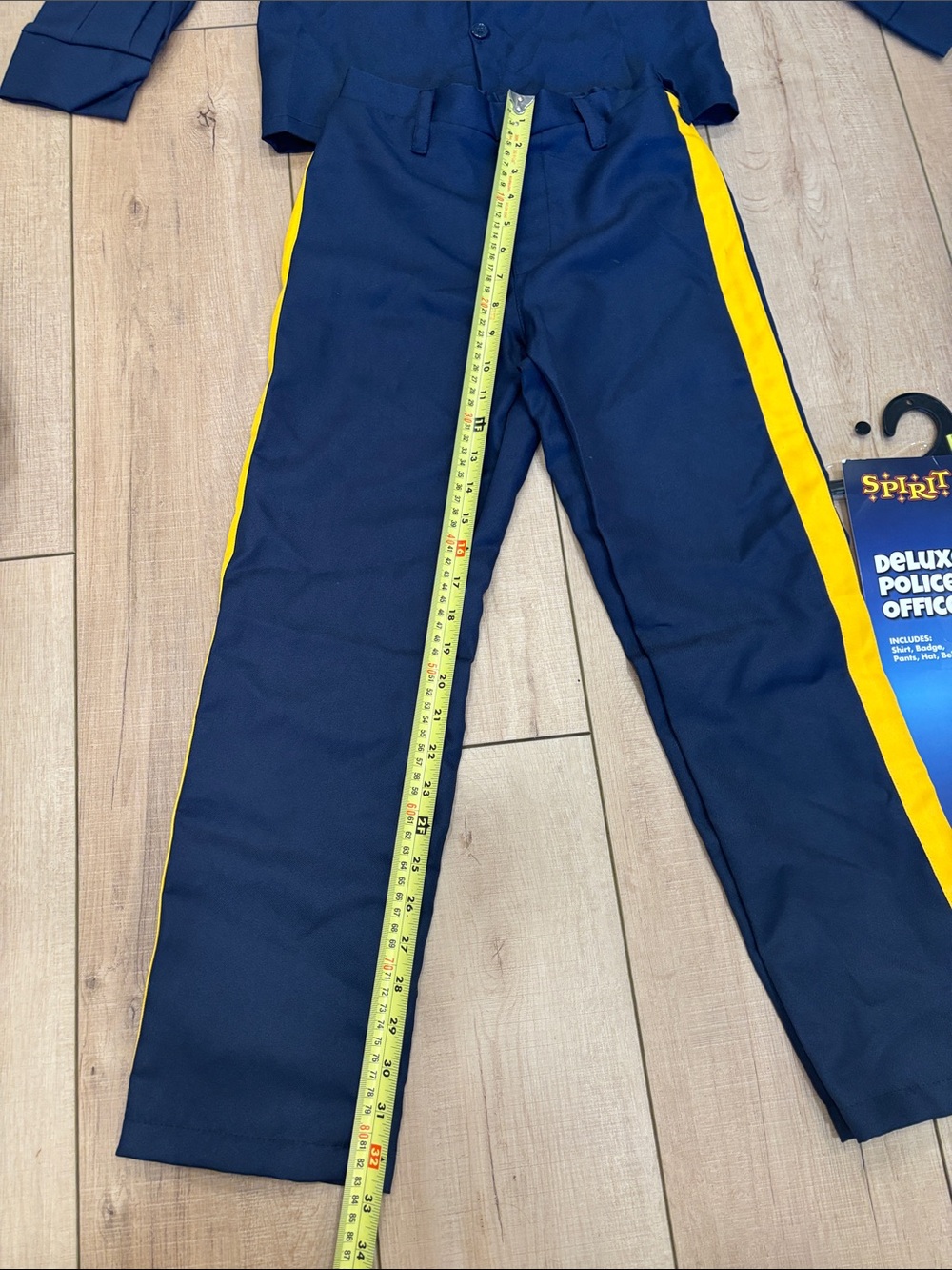 Spirit Deluxe Police Officer Costume - Navy Blue with Yellow Stripe - Picture 10 of 12